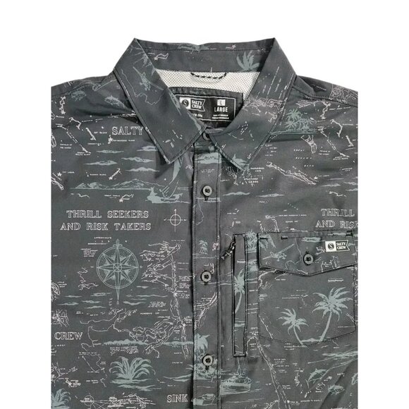 Salty Crew Seafarer Short Sleeve Tech Woven Black Button Shirt Men's Size Large - Picture 2 of 8